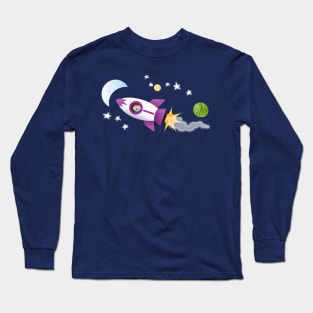 Cute rocket ship in space cartoon illustration Long Sleeve T-Shirt